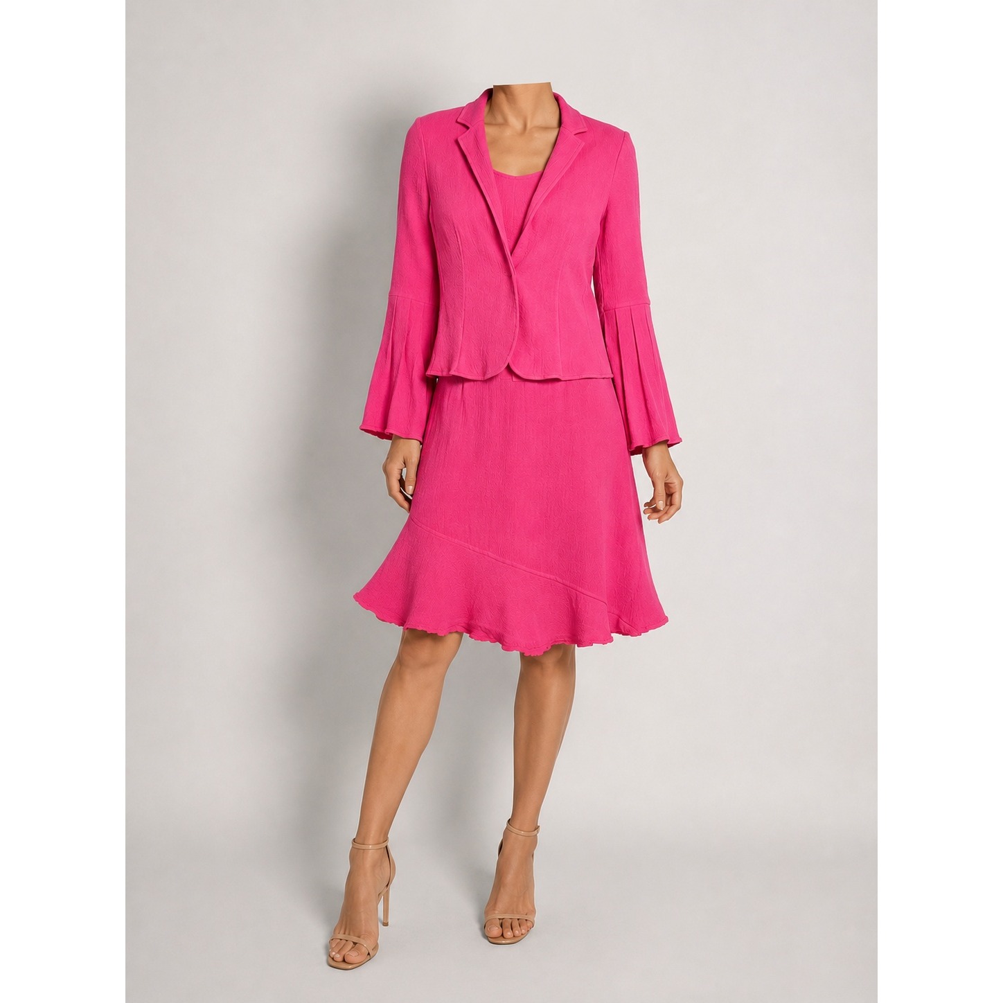 Escada Blazer Dress Set Women 40 Pink Pleated Bell Sleeve Ruffle Y2k 90's Barbie